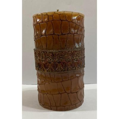 Crocodile Skin Design Unscented Wax Pillar Candle 7" Tall x 4" Diameter