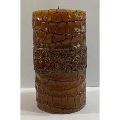 Crocodile Skin Design Unscented Wax Pillar Candle 7" Tall x 4" Diameter
