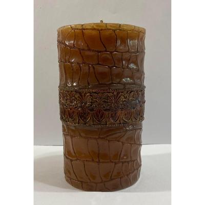 Crocodile Skin Design Unscented Wax Pillar Candle 7" Tall x 4" Diameter