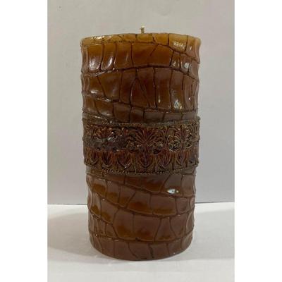 Crocodile Skin Design Unscented Wax Pillar Candle 7" Tall x 4" Diameter