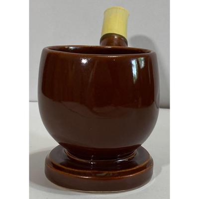 Vintage Ceramic Brown & Yellow Pipe Planter With Crazing