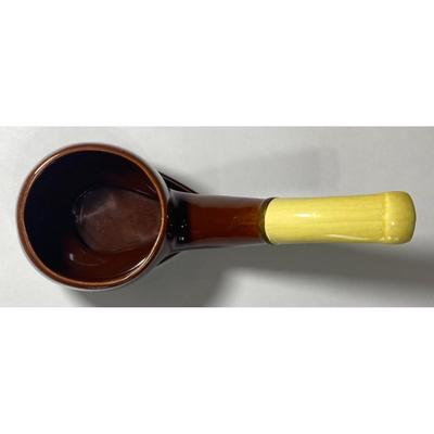 Vintage Ceramic Brown & Yellow Pipe Planter With Crazing