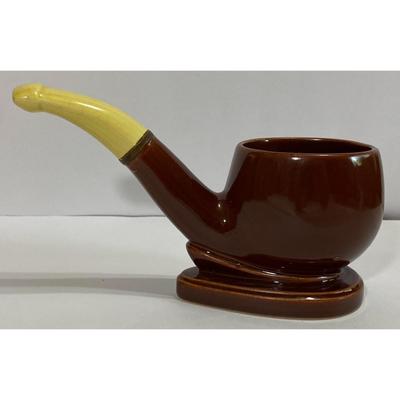 Vintage Ceramic Brown & Yellow Pipe Planter With Crazing