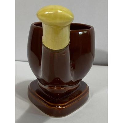 Vintage Ceramic Brown & Yellow Pipe Planter With Crazing