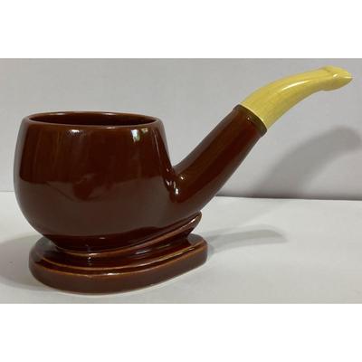Vintage Ceramic Brown & Yellow Pipe Planter With Crazing