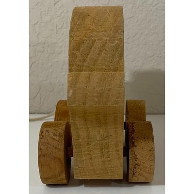 Vintage Wood Wooden Pig Pull Toy & Three Ceramic Happy Little Pigs Figurines