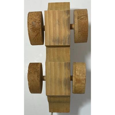 Vintage Wood Wooden Pig Pull Toy & Three Ceramic Happy Little Pigs Figurines