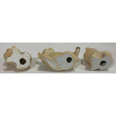 Vintage Wood Wooden Pig Pull Toy & Three Ceramic Happy Little Pigs Figurines