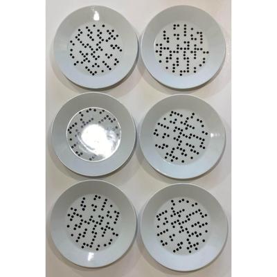 6 IKEA of Sweden 7 7/8" Dessert / Bread Plates Domino Pattern Made In Turkey