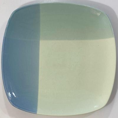222 Fifth Color Blocks Blue / Green 11 1/8” x 11 1/8” Square Dinner Plates (3)