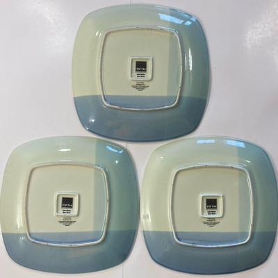 222 Fifth Color Blocks Blue / Green 11 1/8” x 11 1/8” Square Dinner Plates (3)