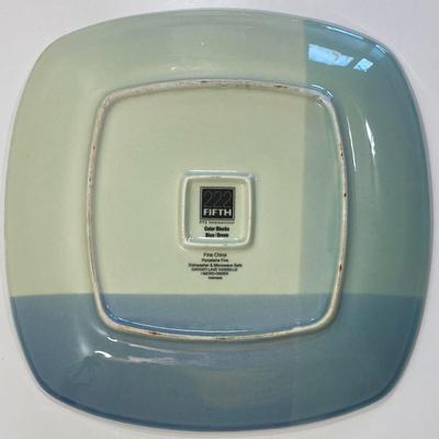 222 Fifth Color Blocks Blue / Green 11 1/8” x 11 1/8” Square Dinner Plates (3)