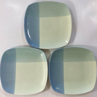 222 Fifth Color Blocks Blue / Green 11 1/8” x 11 1/8” Square Dinner Plates (3)