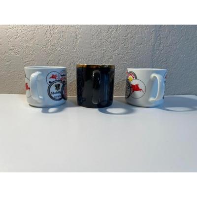 Three Mobil Gas Mugs - Pegasus - Mobiloil / Magnolia / Socony Vintage Logos