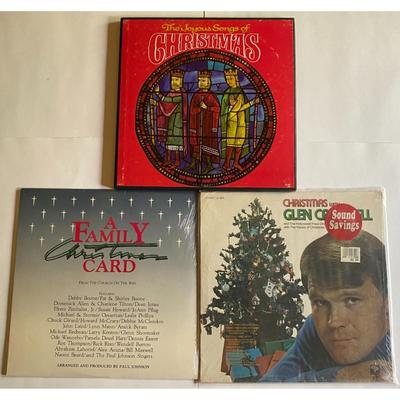 Christmas Vinyl LP Album Lot (2 new) - Glen Campbell, Pat Boone, Debby Boone