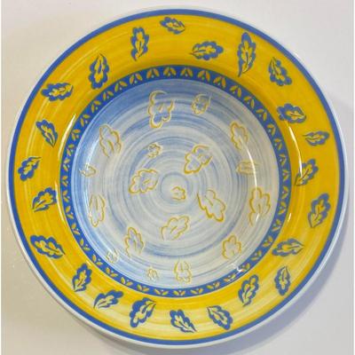 6 Quadrifoglio Blue & Yellow Leaf Pattern Bowls Made in Italy