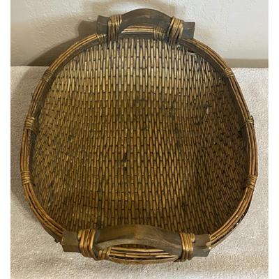 Antique Chinese Woven Willow Basket With Wood Handles Original