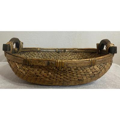 Antique Chinese Woven Willow Basket With Wood Handles Original
