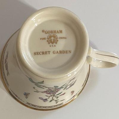 Gorham Fine China Secret Garden Teacup & Saucer Set and 6.5" Bread Plate