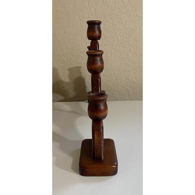 Wooden Brown Five Stem Heart Candelabra Vintage 19.25" Long x 9.5" Tall - B