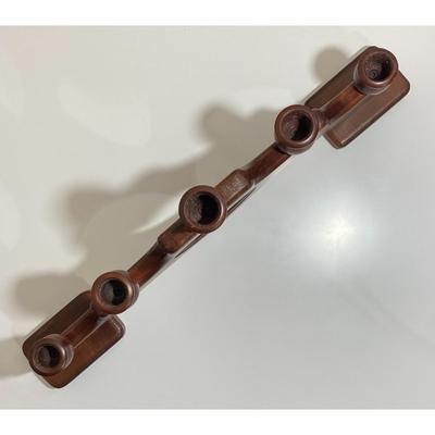 Wooden Brown Five Stem Heart Candelabra Vintage 19.25" Long x 9.5" Tall - B