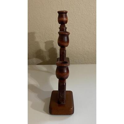 Wooden Brown Five Stem Heart Candelabra Vintage 19.25" Long x 9.5" Tall - B