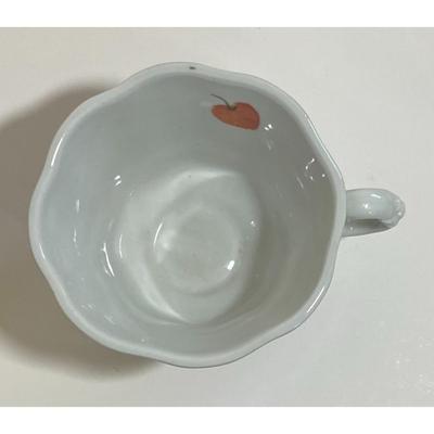 Green & White Striped Fruit Floral Teacup and Saucer Set