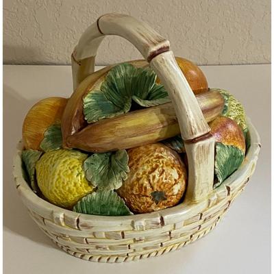 Vintage Signed Ceramic Fruit Basket Made In Italy K 1707 Apple Banana Pear