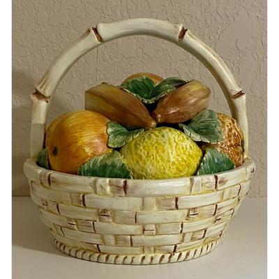 Vintage Signed Ceramic Fruit Basket Made In Italy K 1707 Apple Banana Pear