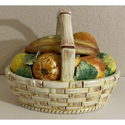 Vintage Signed Ceramic Fruit Basket Made In Italy K 1707 Apple Banana Pear
