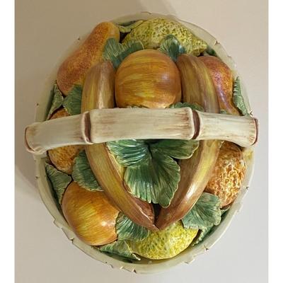 Vintage Signed Ceramic Fruit Basket Made In Italy K 1707 Apple Banana Pear