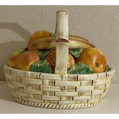Vintage Signed Ceramic Fruit Basket Made In Italy K 1707 Apple Banana Pear