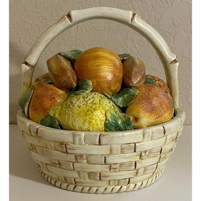Vintage Signed Ceramic Fruit Basket Made In Italy K 1707 Apple Banana Pear