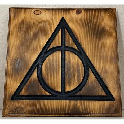 Wooden Deathly Hallows Plaque Harry Potter Vanquisher Conqueror Death