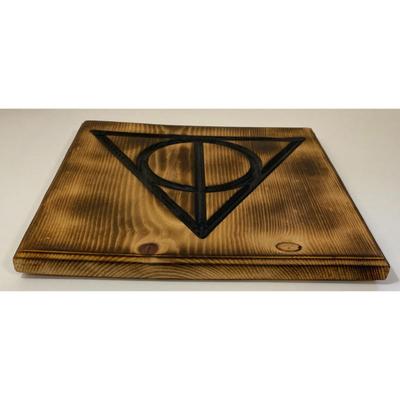 Wooden Deathly Hallows Plaque Harry Potter Vanquisher Conqueror Death