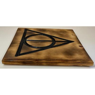 Wooden Deathly Hallows Plaque Harry Potter Vanquisher Conqueror Death