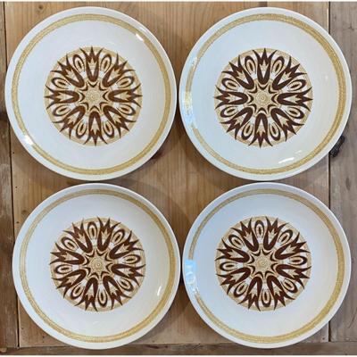 4 Vintage Homer Laughlin Brown & Tan 10 1/8" Dinner Plates