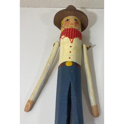 Vintage Carved Wooden Cowboy Figure Folk Art Boots Hat Bandana Americana Western