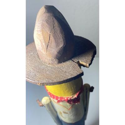 Vintage Carved Wooden Cowboy Figure Folk Art Boots Hat Bandana Americana Western
