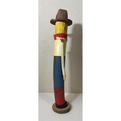 Vintage Carved Wooden Cowboy Figure Folk Art Boots Hat Bandana Americana Western