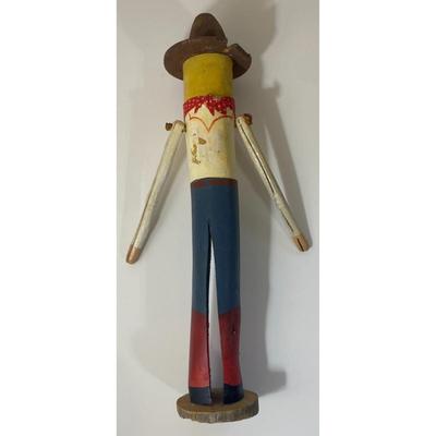 Vintage Carved Wooden Cowboy Figure Folk Art Boots Hat Bandana Americana Western