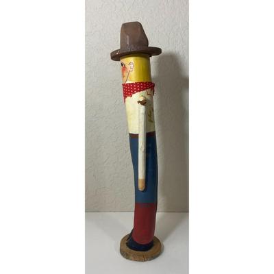 Vintage Carved Wooden Cowboy Figure Folk Art Boots Hat Bandana Americana Western