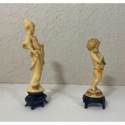 Vintage Plastic Cherub Flute Player & Samurai Figurines Made In Italy