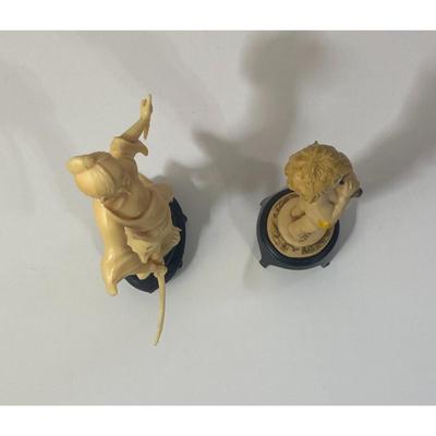 Vintage Plastic Cherub Flute Player & Samurai Figurines Made In Italy