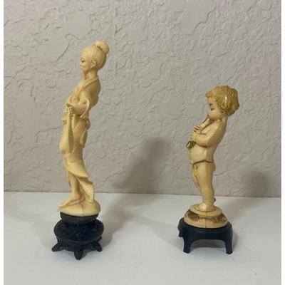 Vintage Plastic Cherub Flute Player & Samurai Figurines Made In Italy
