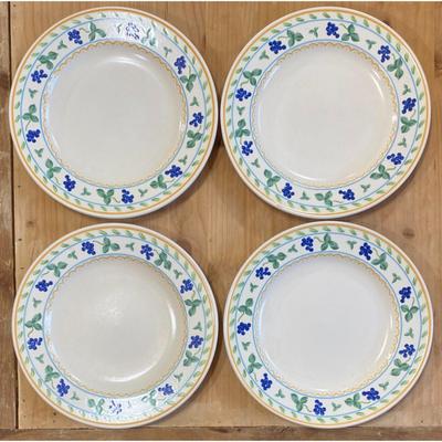 4 Mikasa Wine & Roses 8 3/8" Salad Plates CP010 Malaysia Green Blue Yellow (A)