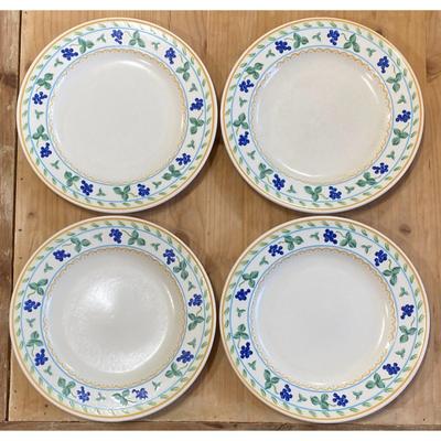 4 Mikasa Wine & Roses 8 3/8" Salad Plates CP010 Malaysia Green Blue Yellow (B)