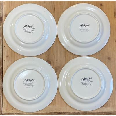 4 Mikasa Wine & Roses 8 3/8" Salad Plates CP010 Malaysia Green Blue Yellow (B)