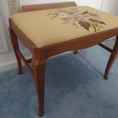 Vintage Vanity or Slipper Bench with Hand Stitched Upholstered Seat