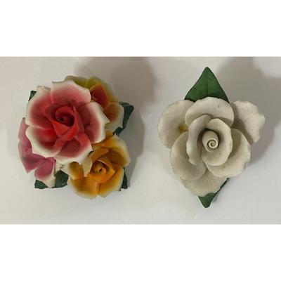 Vintage Capodimonte Flower Bouquet & Fabar White Rose Porcelain Made In Italy